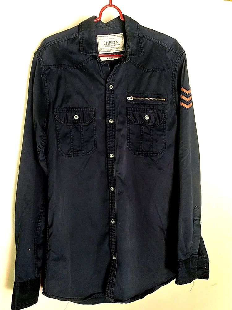S-line Men Solid Casual Blue Shirt