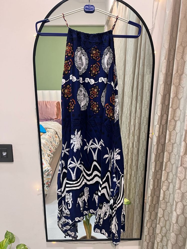 Thai Navy Halter Dress with Print