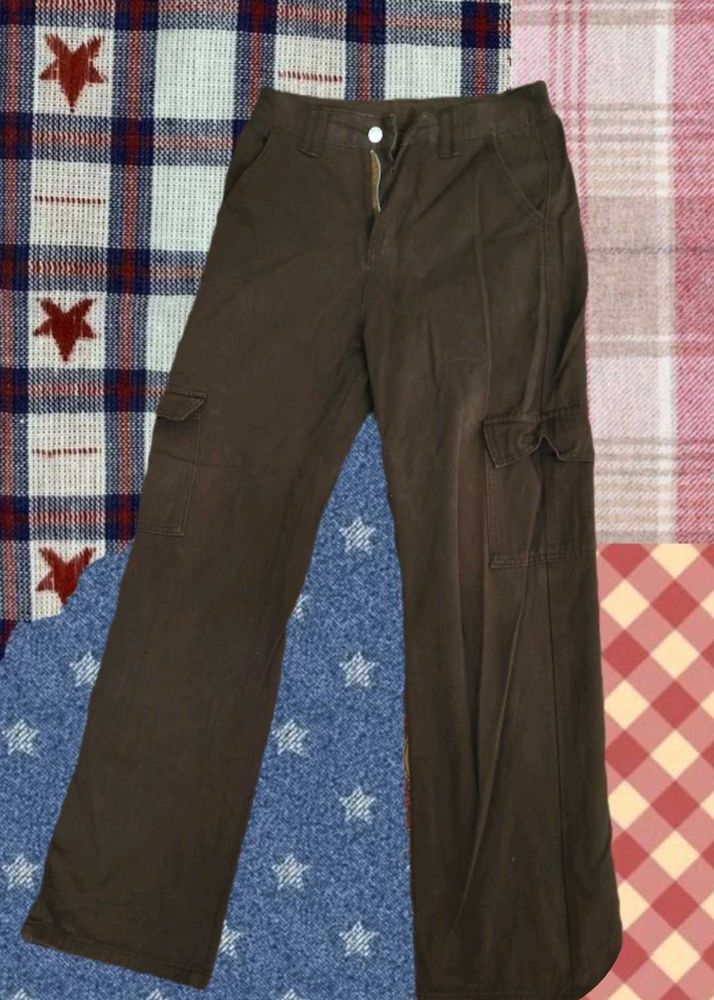 Urbanic Y2k Brown Baggy Cargo Jeans For Women
