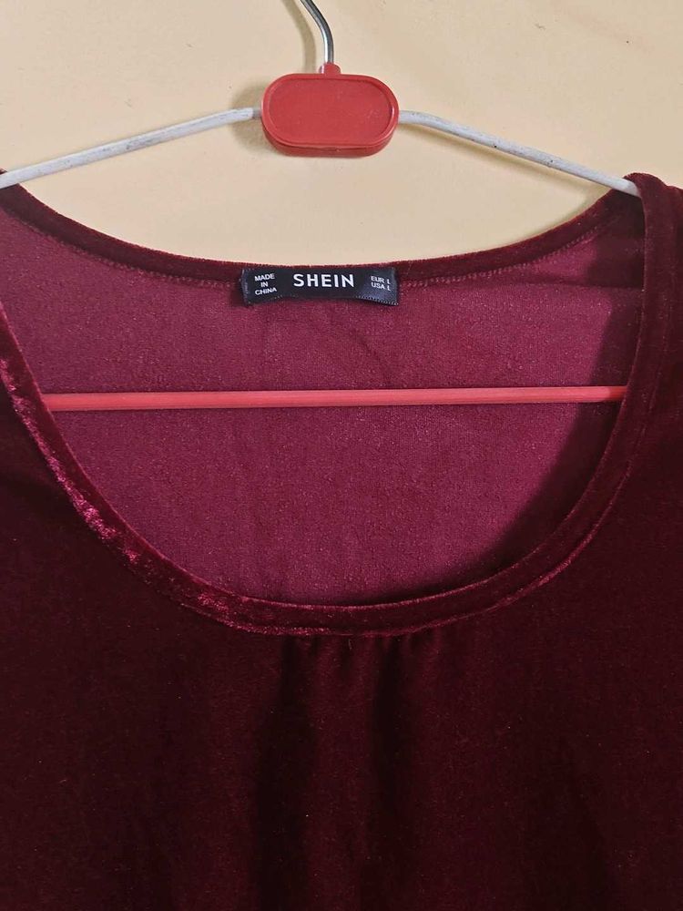SHEIN Burgundy Velvet Short Sleeve Top