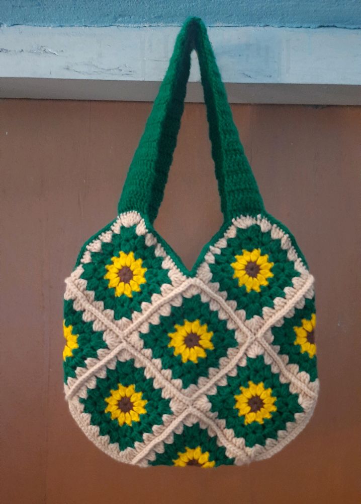 Crochet Sunflower Tote Bag