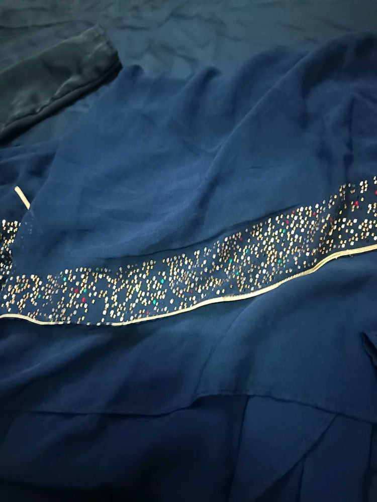 Navy Blue Coat Burkha With Daimond Work
