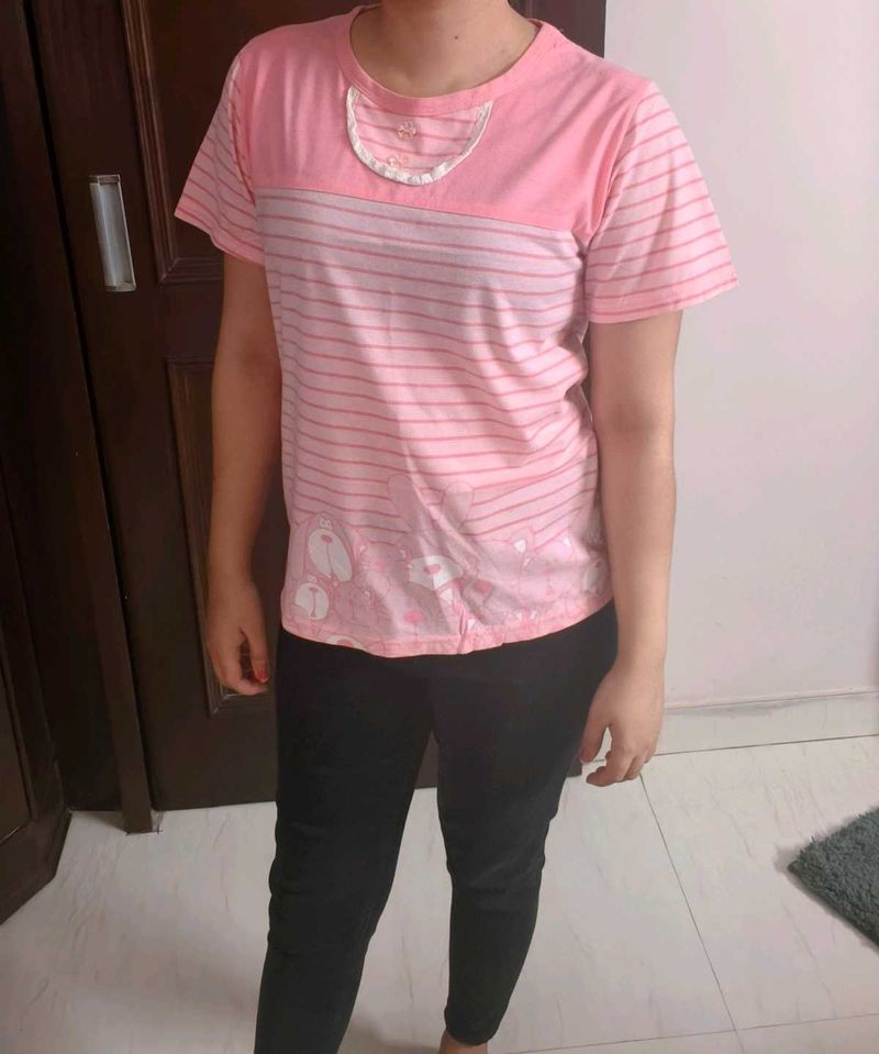 Prenatal Women Pink Cotton Maternity Tshirt