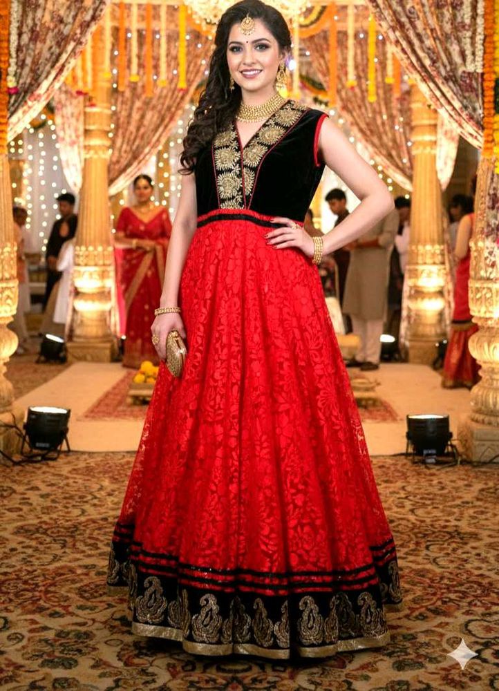 Red &amp; Black Anarkali Gown