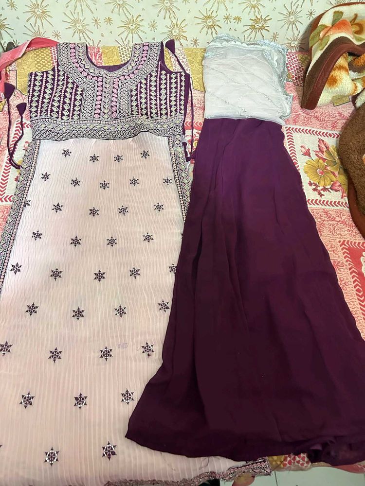Wine Colour Stiched Dress With Dupatta