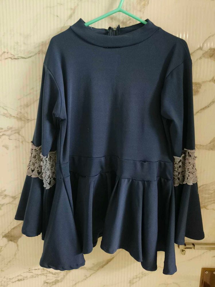 Navy Peplum Top