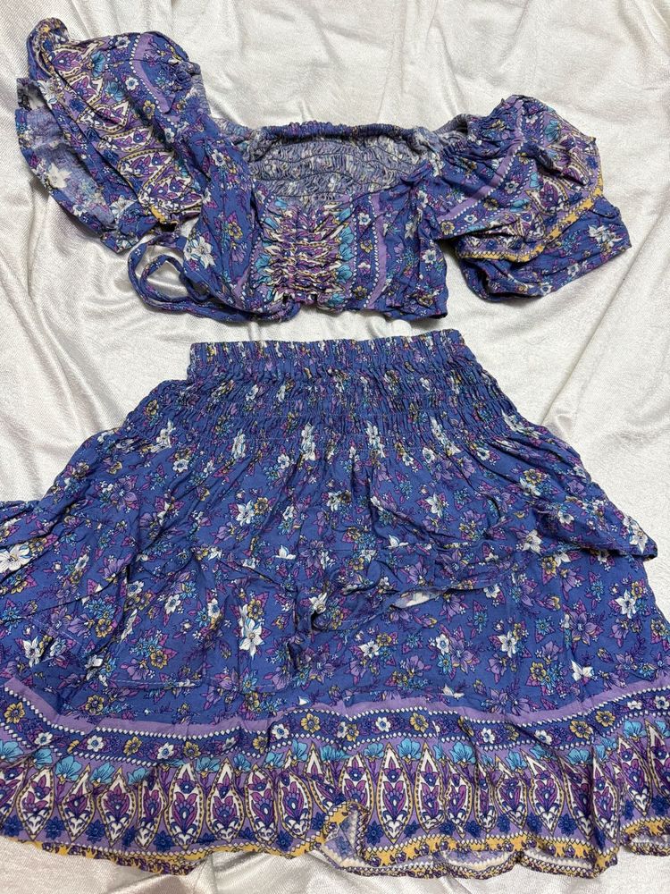 Floral Print Two-Piece Skirt Set