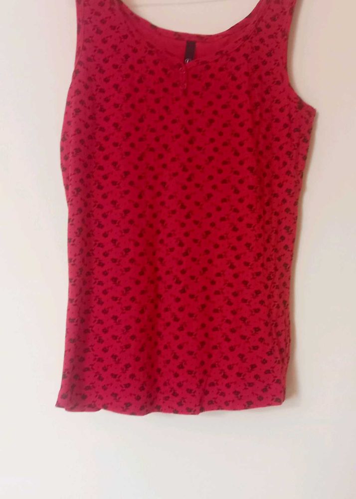 Red Printed Speghetti Top