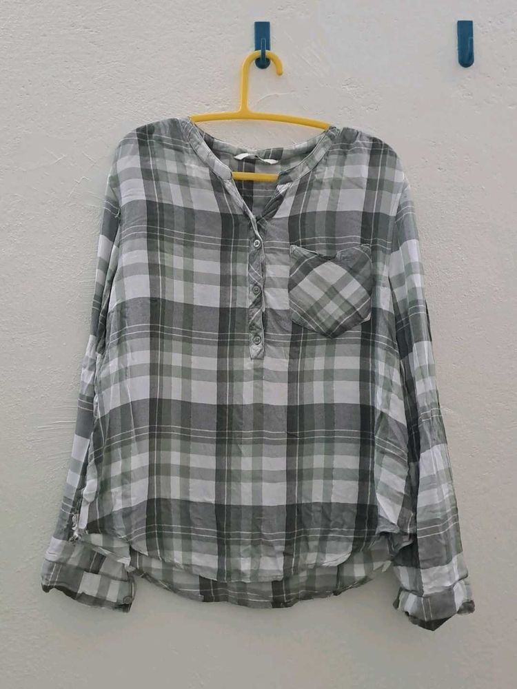 Plaid Grey And Green Striped Shirt StyleTop