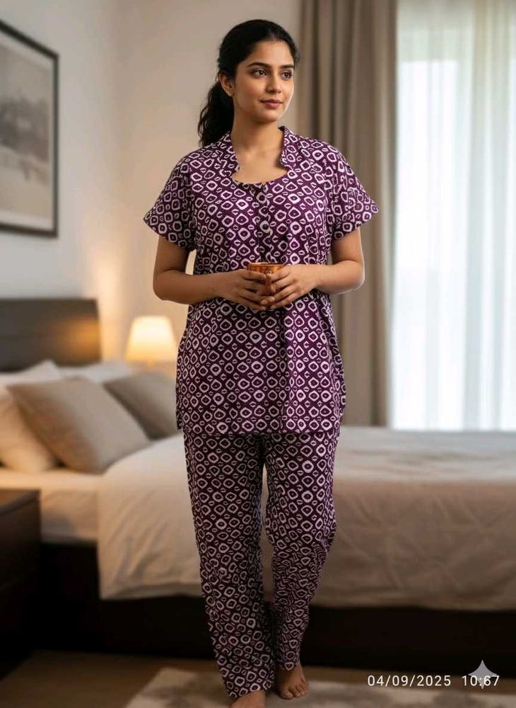 New Unused Purple Printed Night Suit