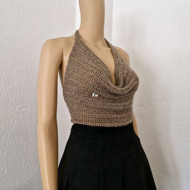 Crochet Cowl Neck Halter Top (Backless)