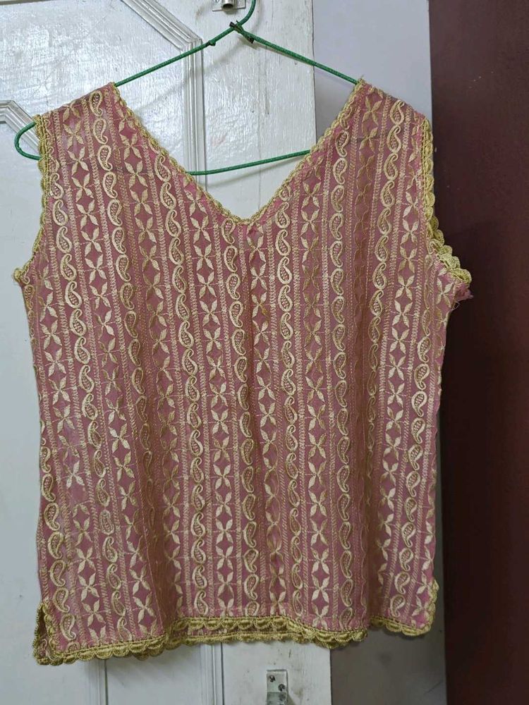 Lucknow Chikankari Pure Embroidery Sleevless Top