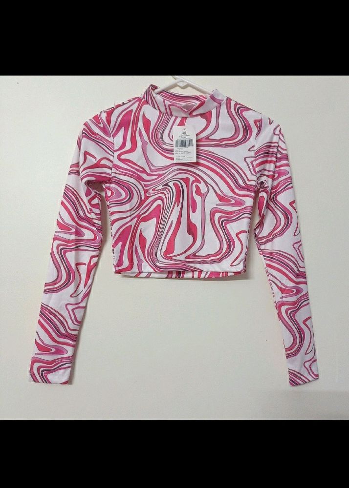 Pink Abstract Marble Printed Crop Top