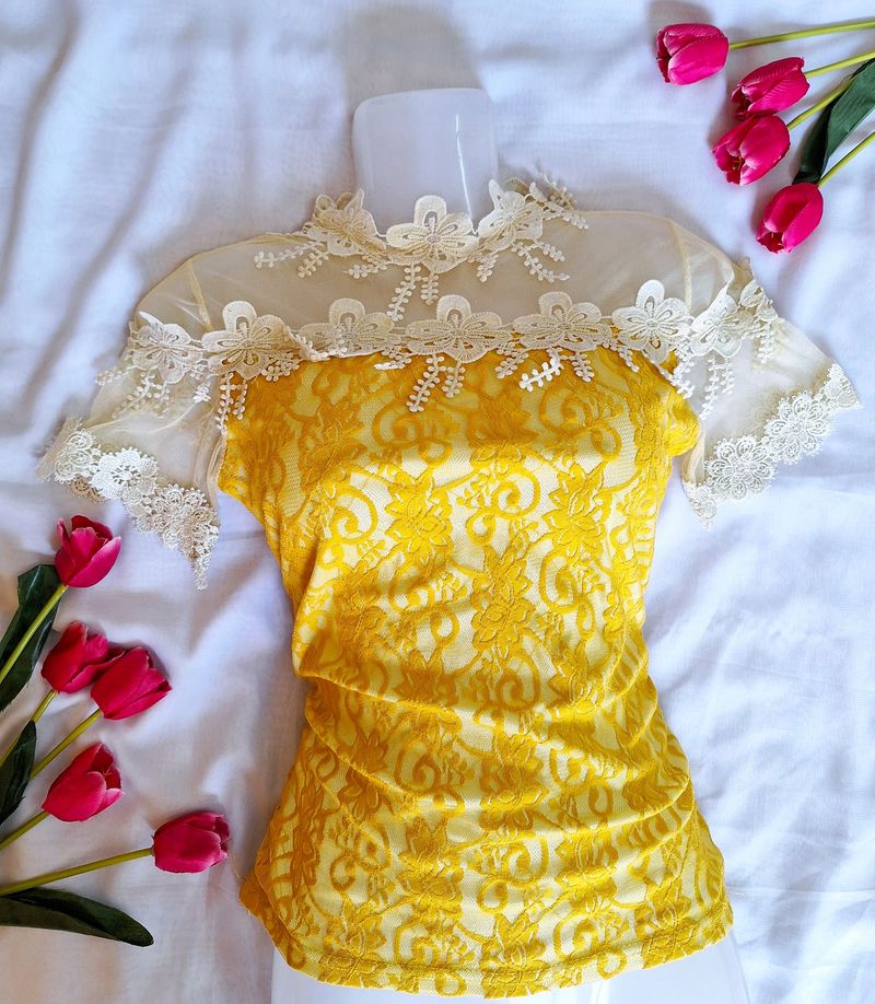 Pretty Yellow Korean Lace Top