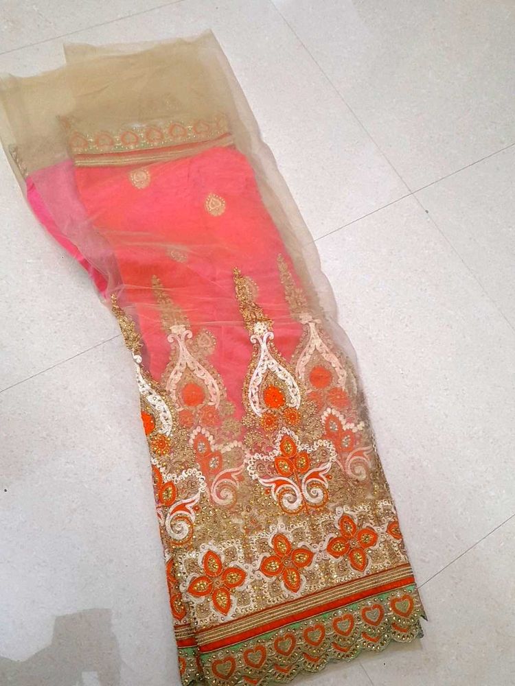 Designerhalf And Half Net Saree.with Blouse