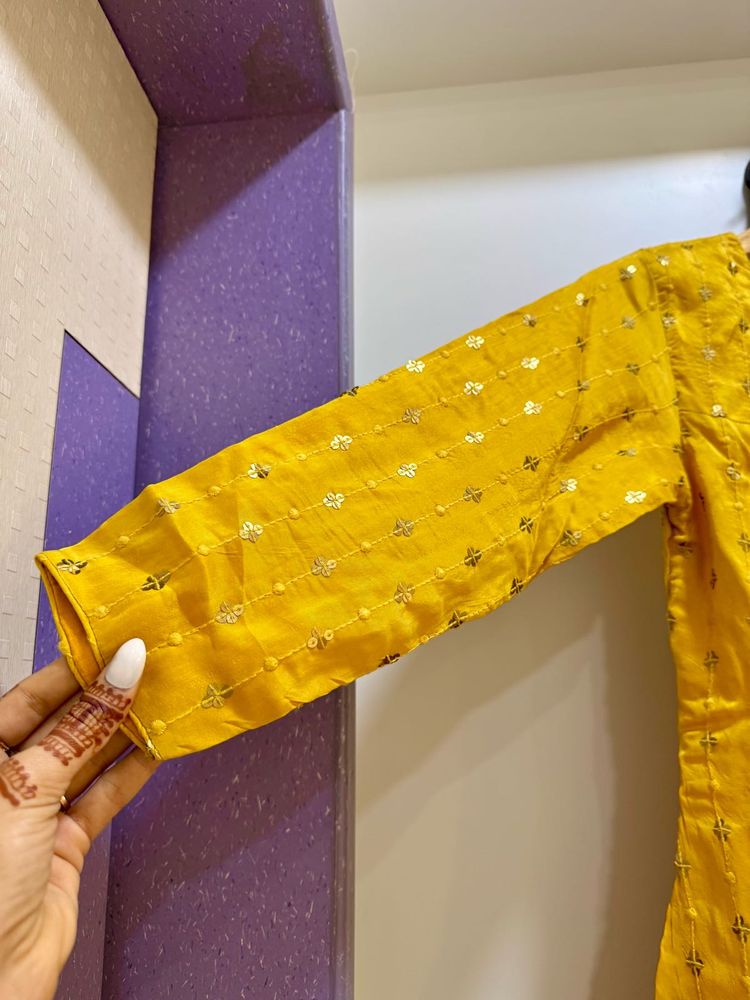 PURE SILK Haldi Embellished Kurti