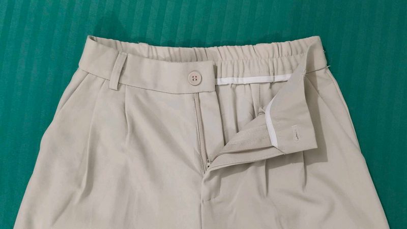 Beige Elastic Waist Pants
