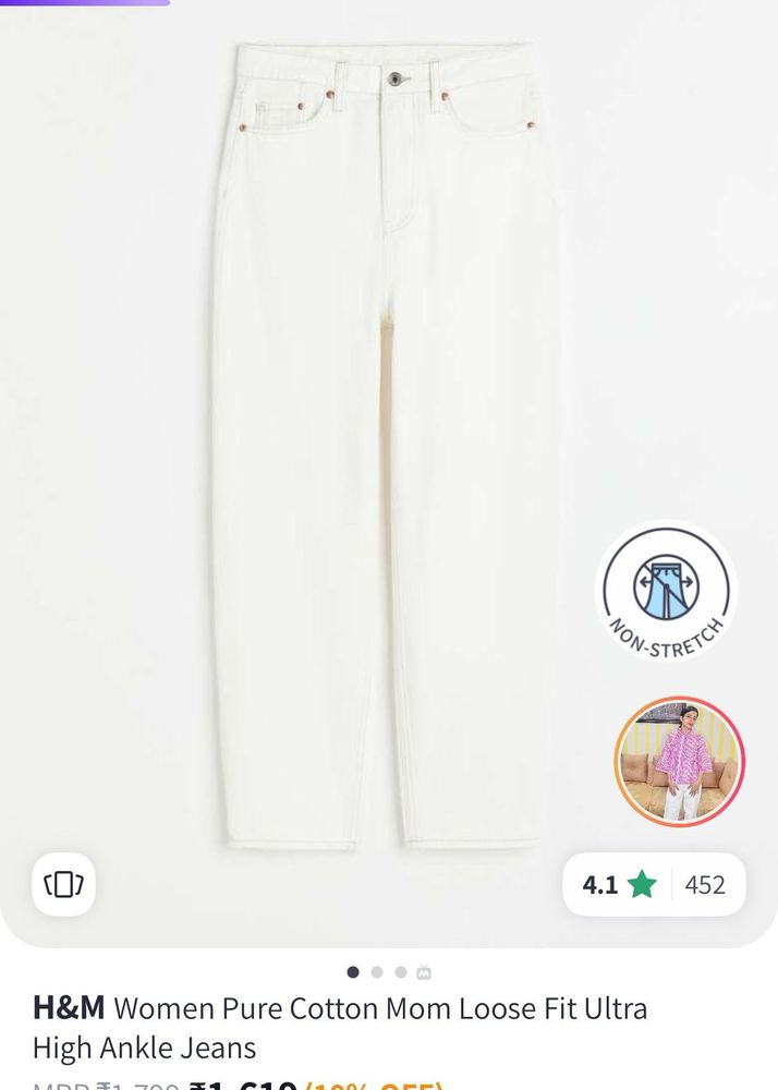 H&amp;M High Rise .Mom Fit Jeans - White Colour