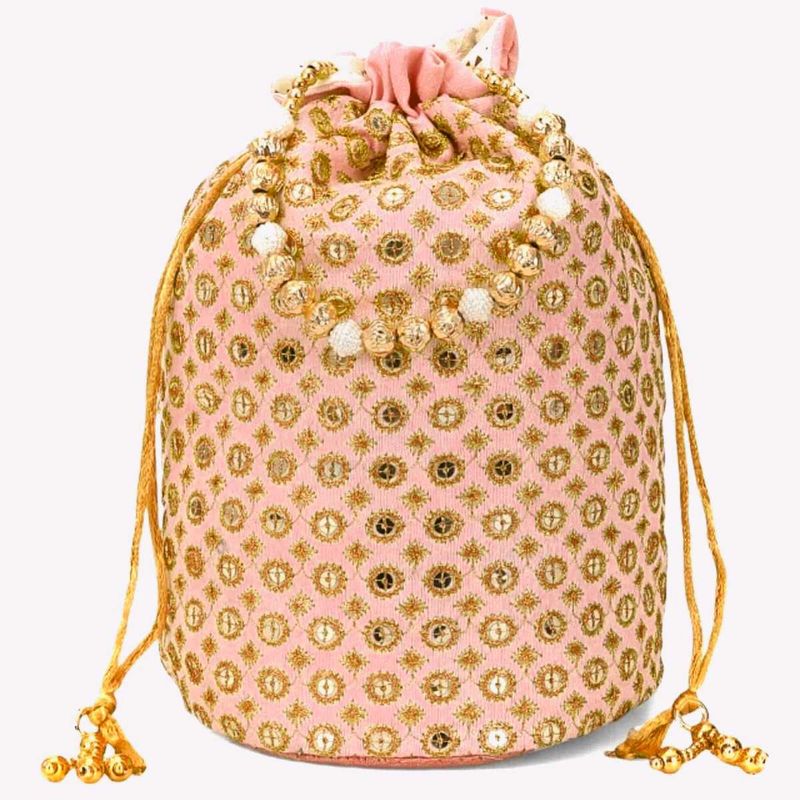 Silk Peach Embroidery Potli
