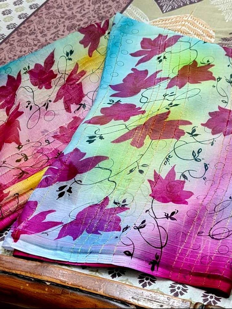 Floral Print Jute Saree