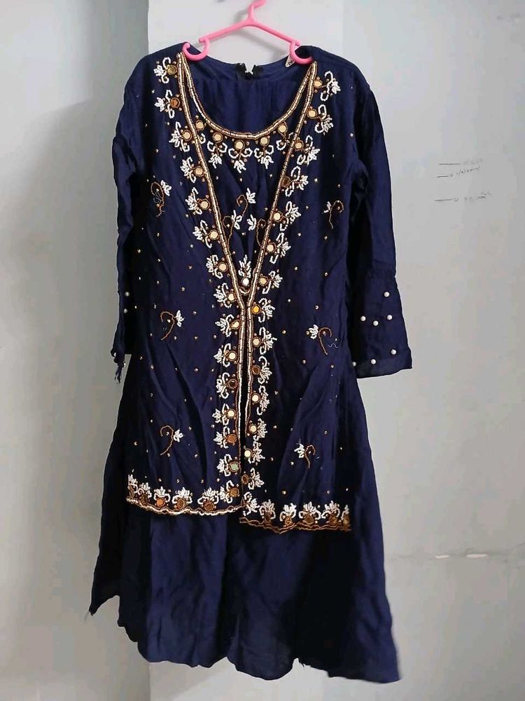 Kids Mirrorwork  Kurta Set With Pearl Work.