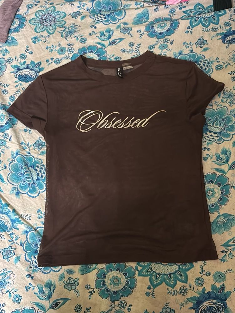H&amp;M Brown Sheer Net Crop Top | T-Shirt Style |