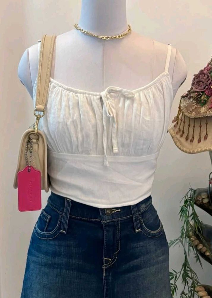 White Tie-Front Crop Top