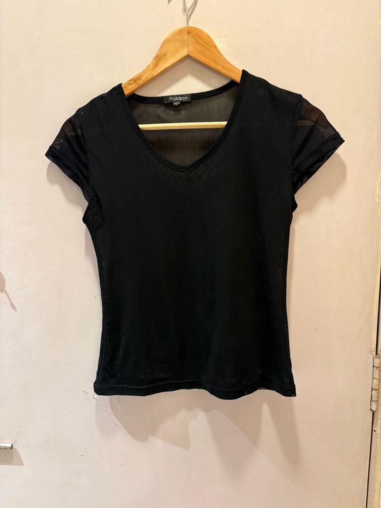 Elegant Black Imported Mesh Top