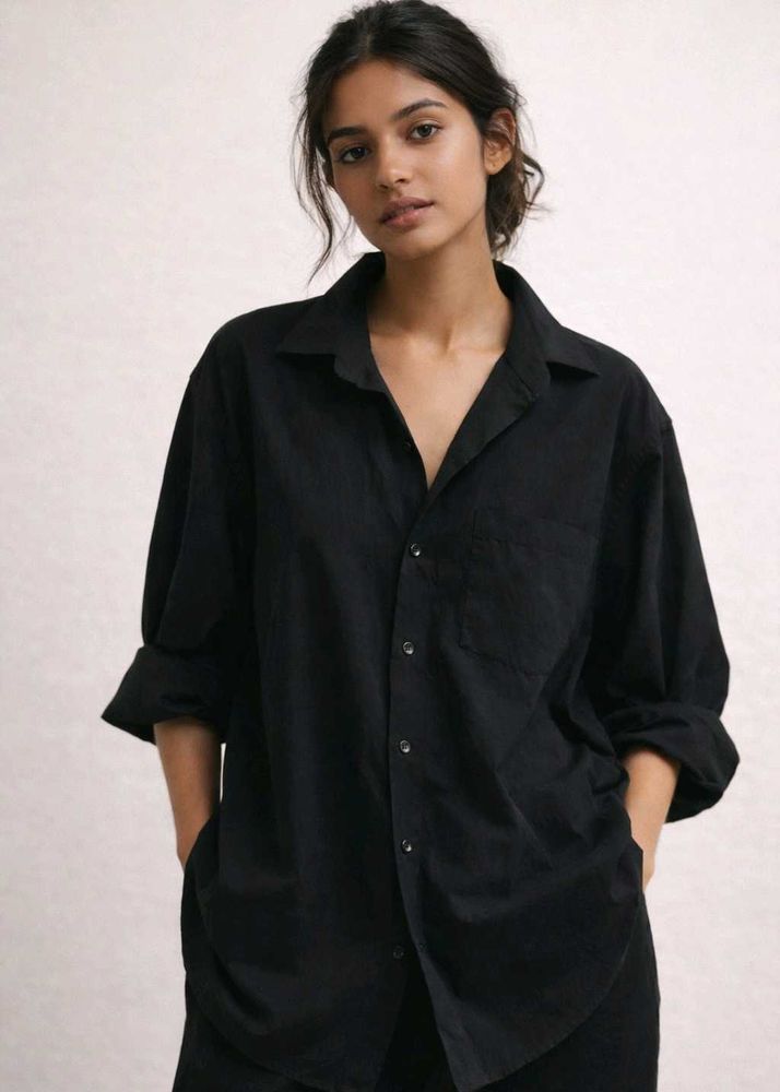 Classic Baggy Black Button-Down Shirt
