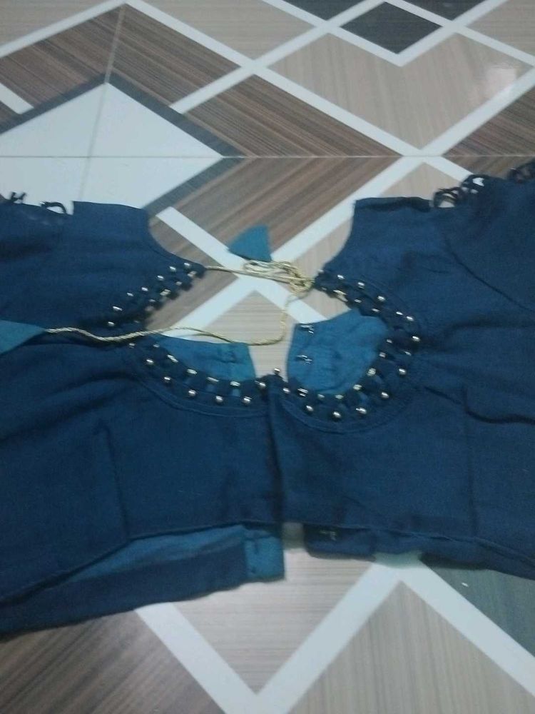 Navy Beaded Blouse