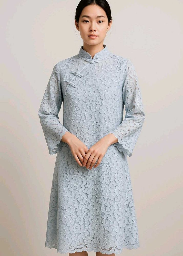 Blue Lace Cheongsam Dress