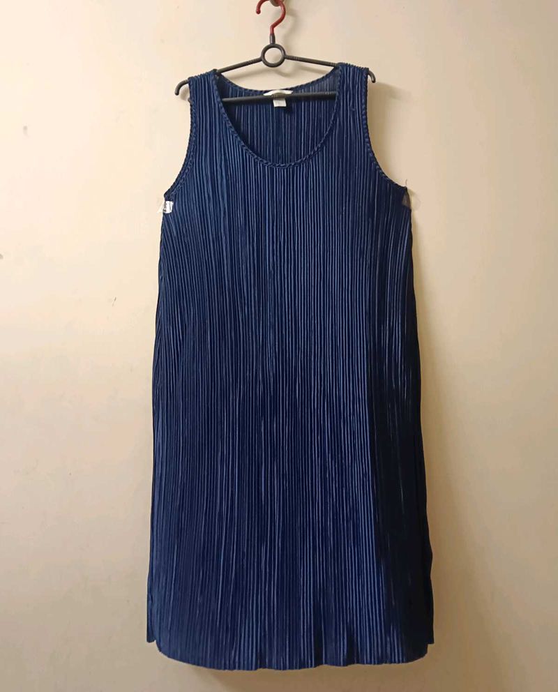 Navy Blue Pleated Dress