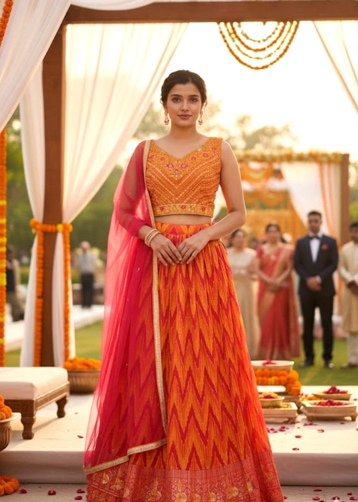 Orange Embroidered Lehenga Choli