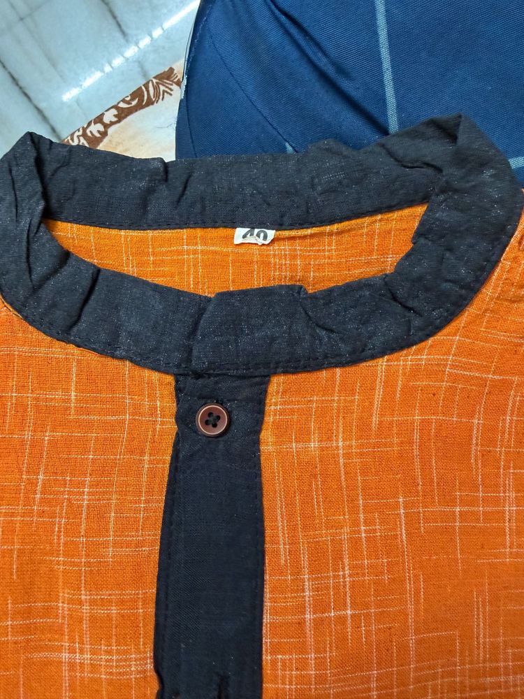 Men's Orange Mandarin Collar Kurta