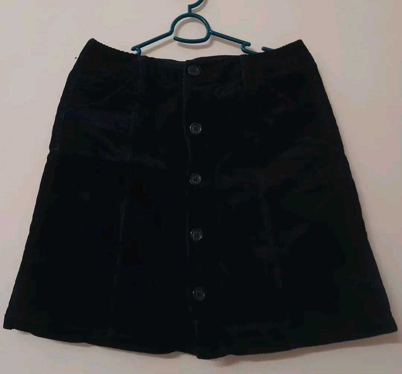Black Corduroy A-Line Skirt