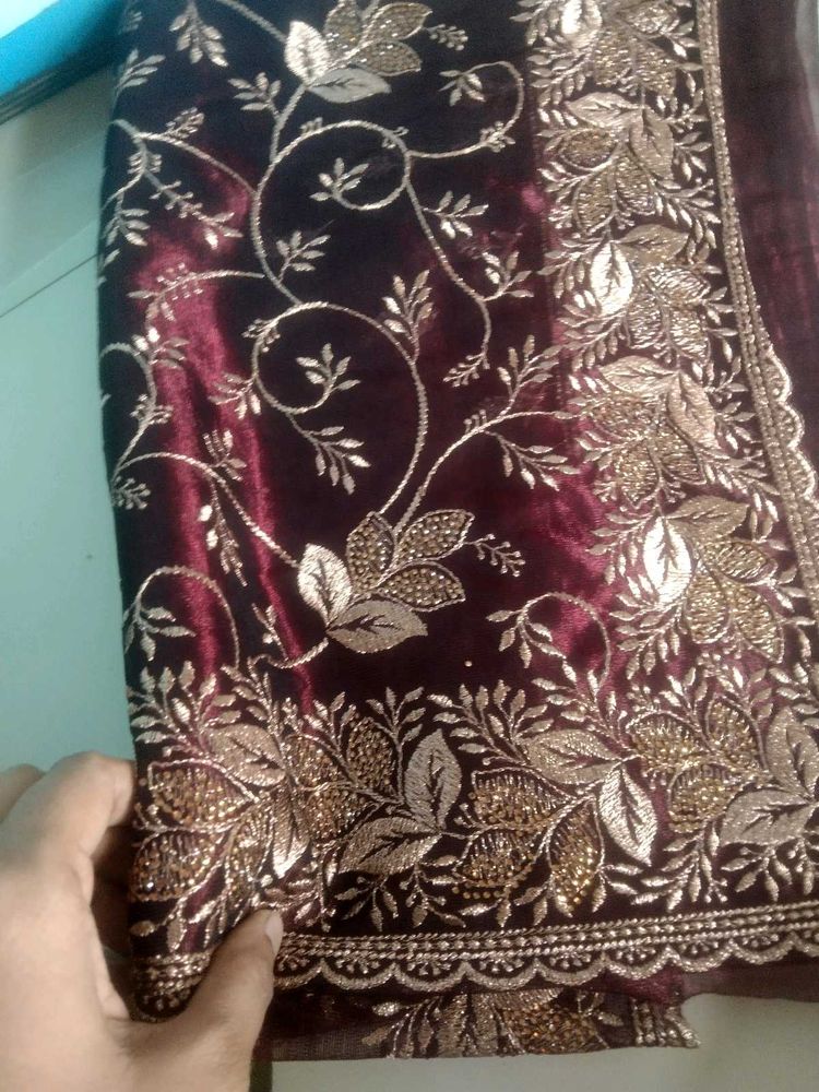 Elegant Embroidered Barbari Silk Saree