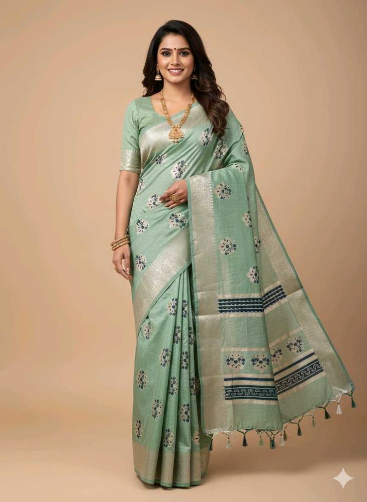 Elegant Mint Green Floral Saree