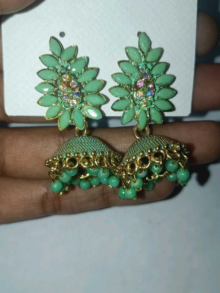 Green Jhumka Earrings