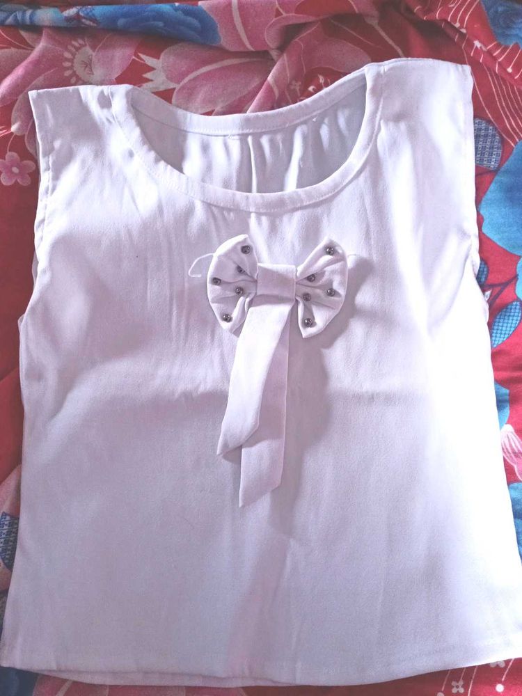 White Bow Accent Top