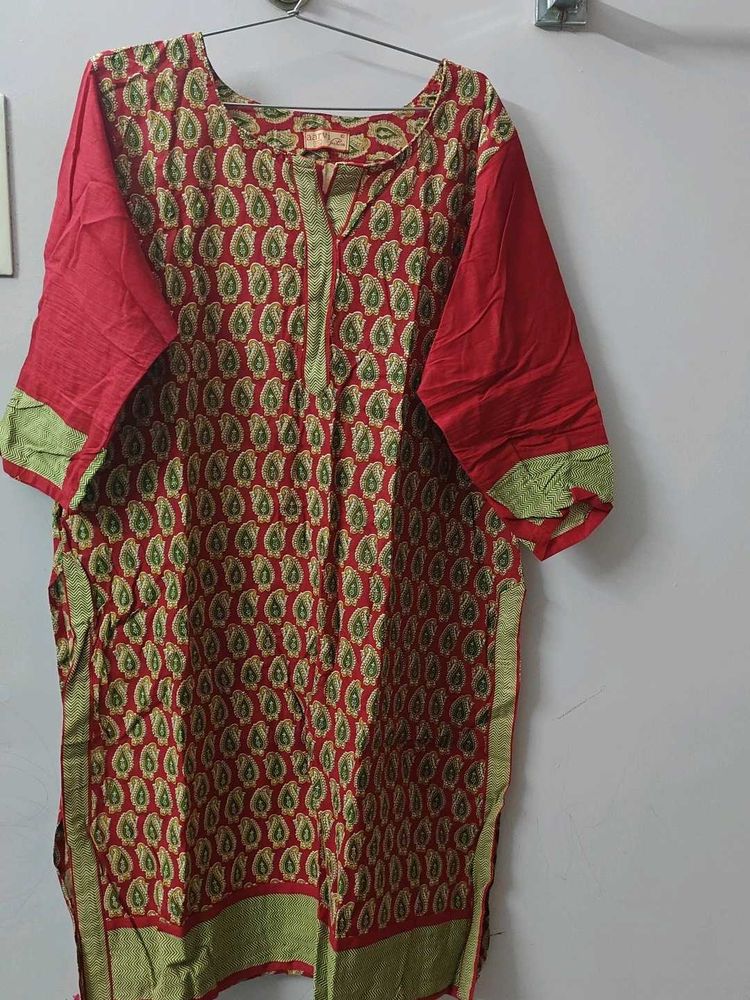 Red Printed Kurta Set - 2XL - Used Once