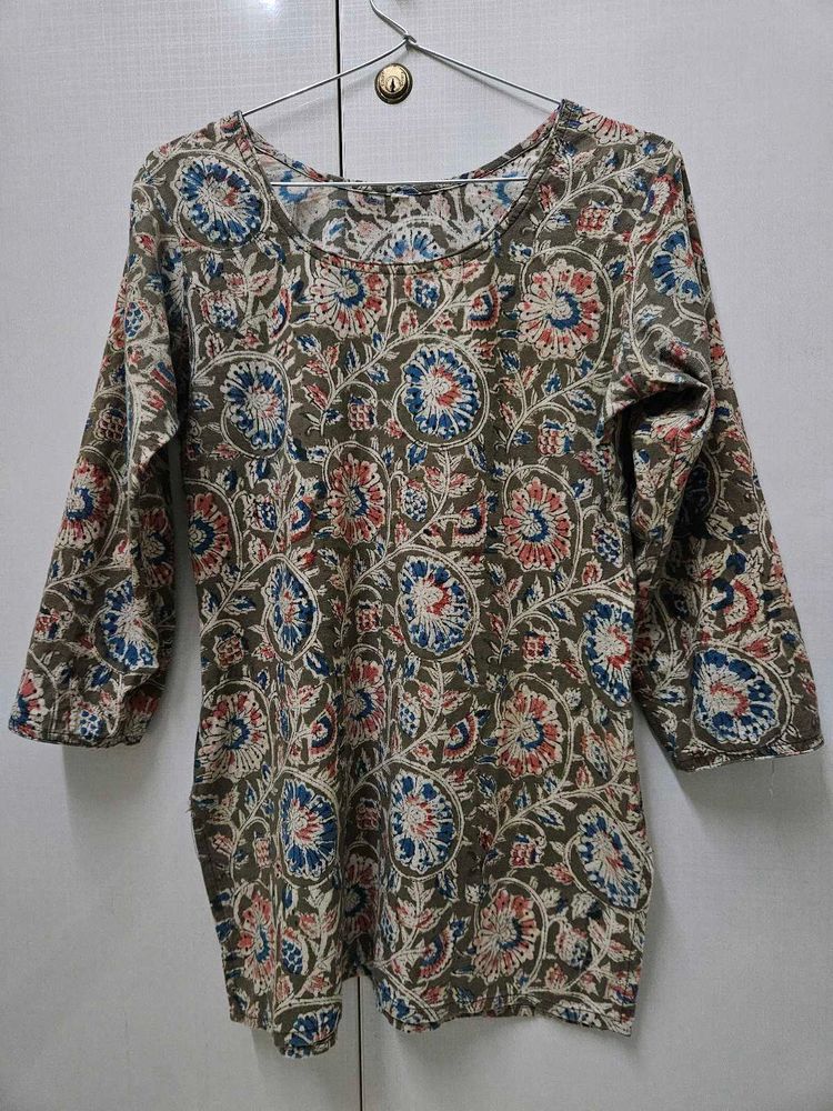 Floral Print Cotton Short Kurtha