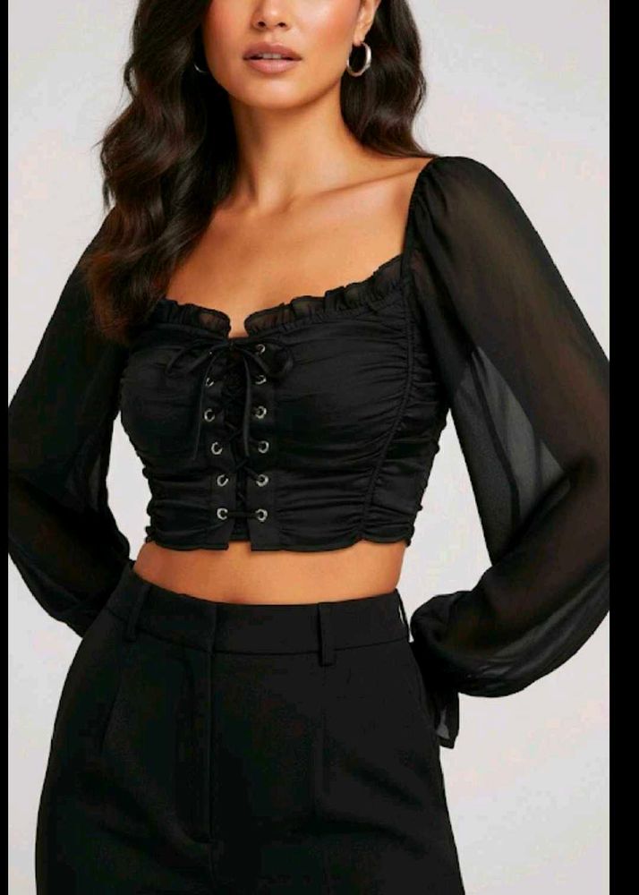 Chic Black Lace-Up Crop Top🐞🖤🎀
