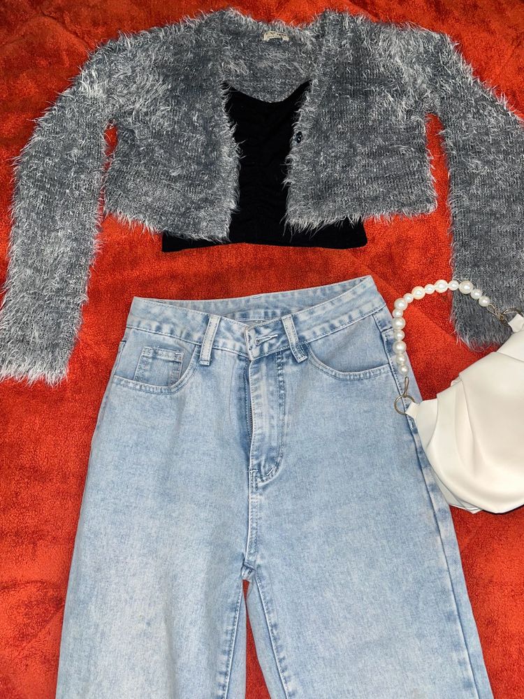 Fur Bust Crop Cardigan