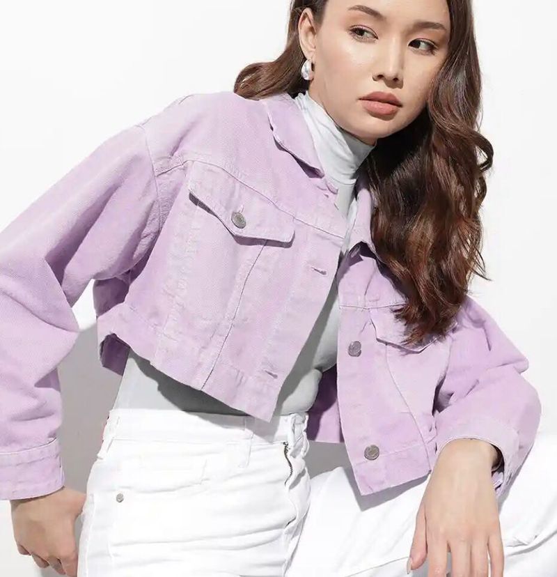 Lilac Cropped Denim Jacket