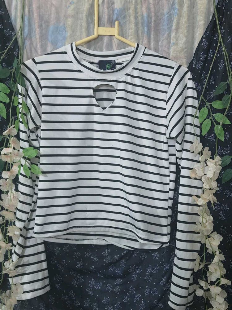 Striped Cutout Long Sleeve Top