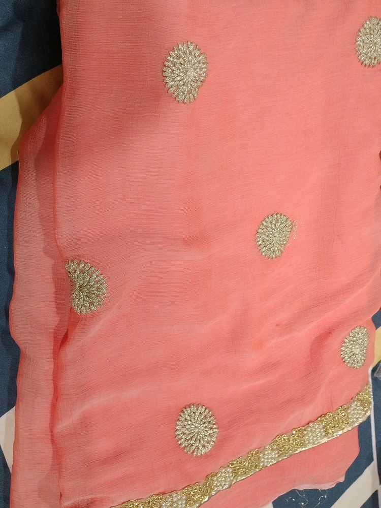 Peach Colour Saree With Fancy Blouse