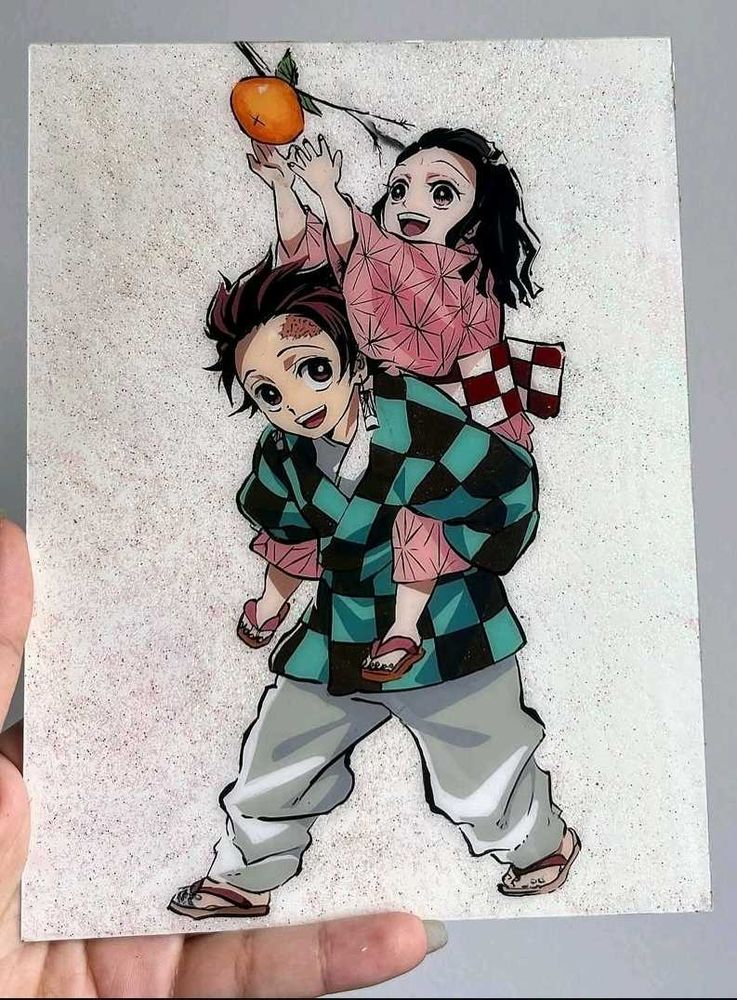 Tanjiro And Nezuko Adorable Glass Painting