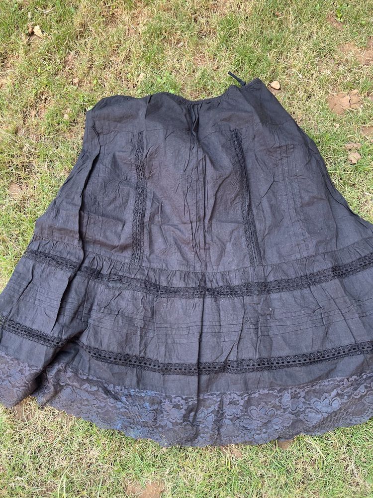 Tiered Black Lace Skirt