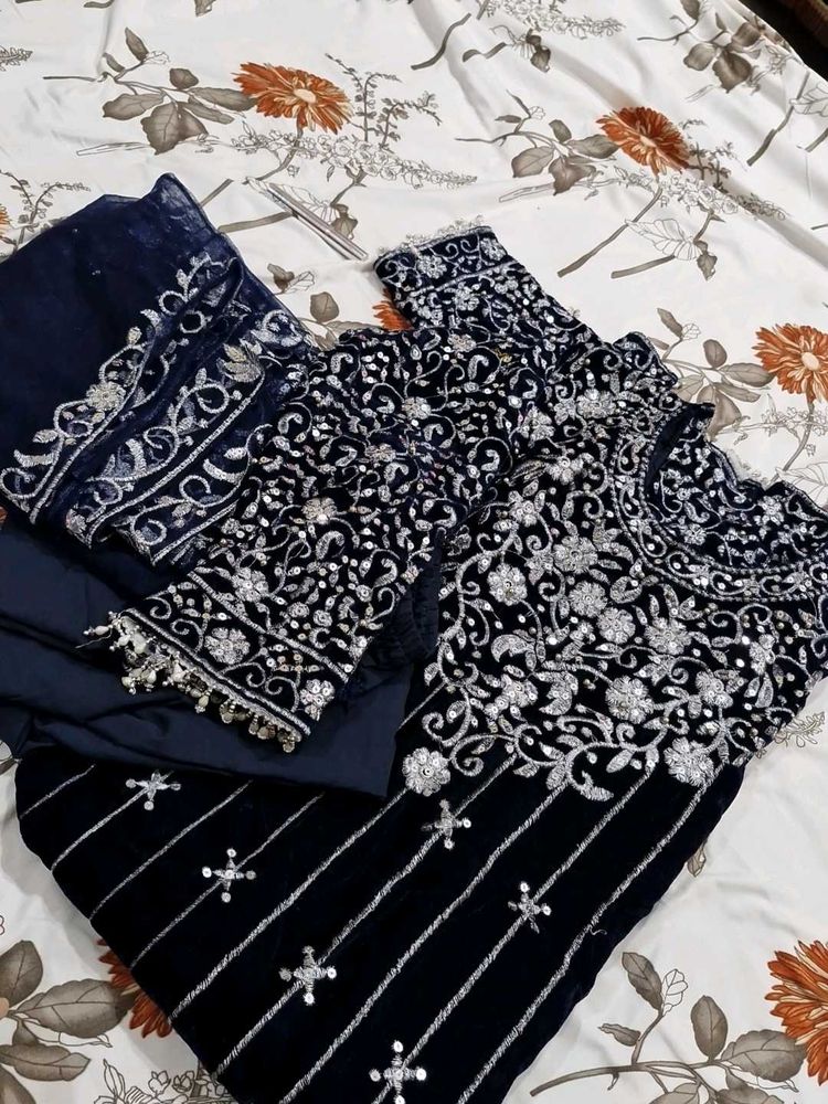 Elegant Embroidered Salwar Kameez Velvet