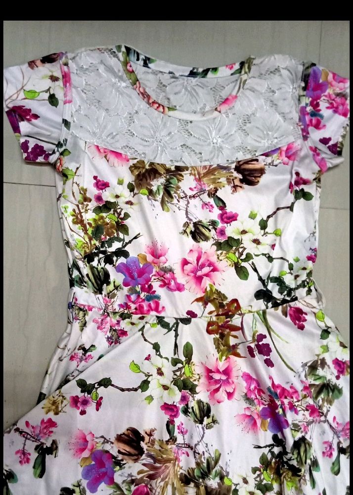 Vintage romantic floral tulip cream mini dress